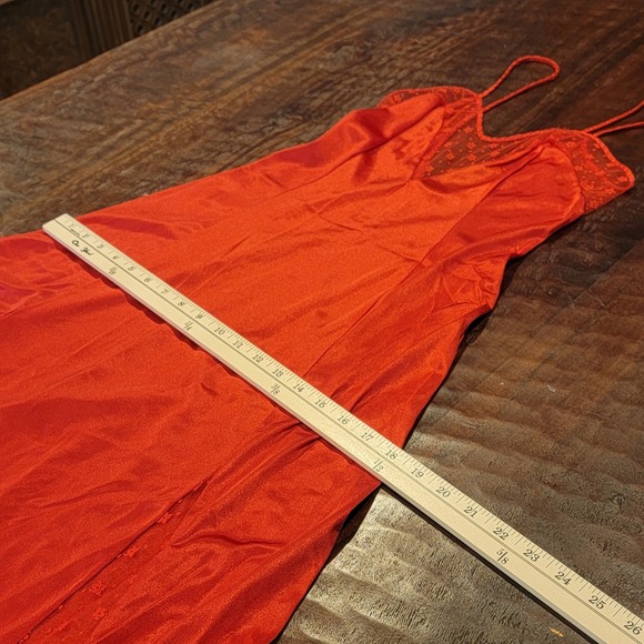 Vintage Joseph Magnin Rene' Red Lingerie Nightgown Floral Lace Trim Small Petite - Picture 9 of 11